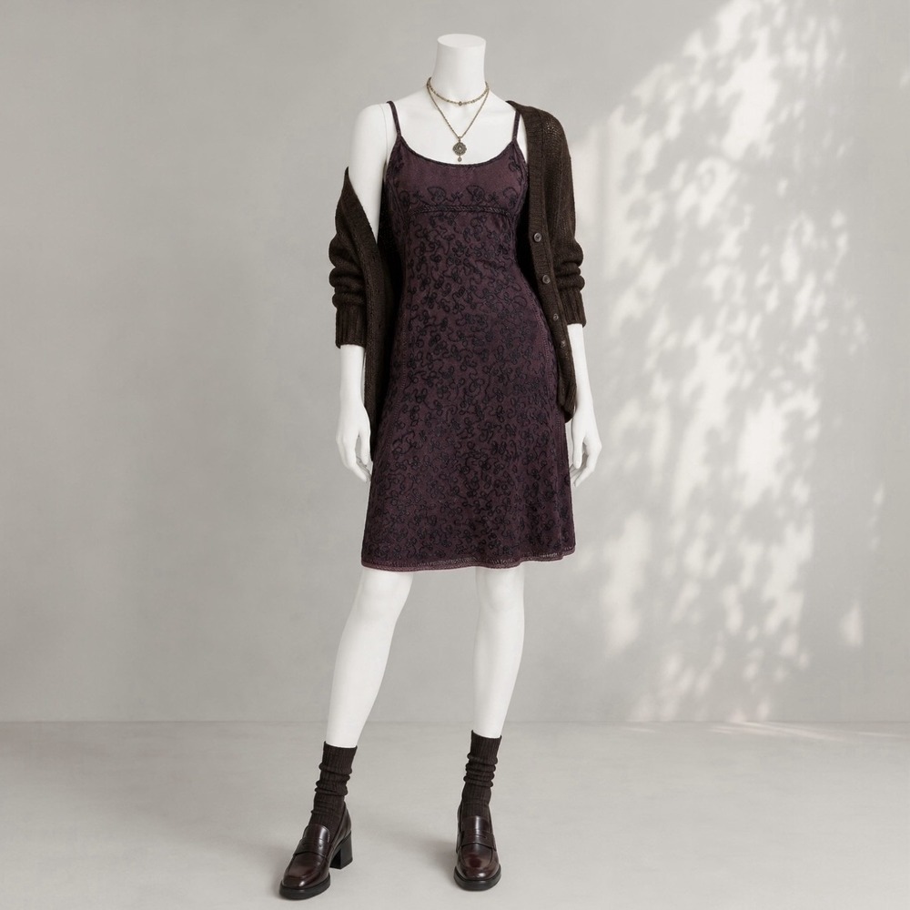 Vintage Y2K Purple Embroidered Slip Dress OS / L Whimsigoth Fairycore Boho Mini